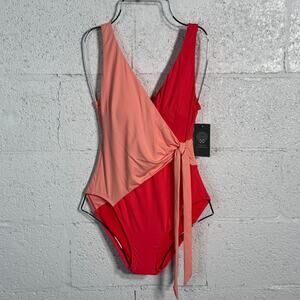 Vince Camuto Surplice Wrap One Piece Swimsuit watermelon 6